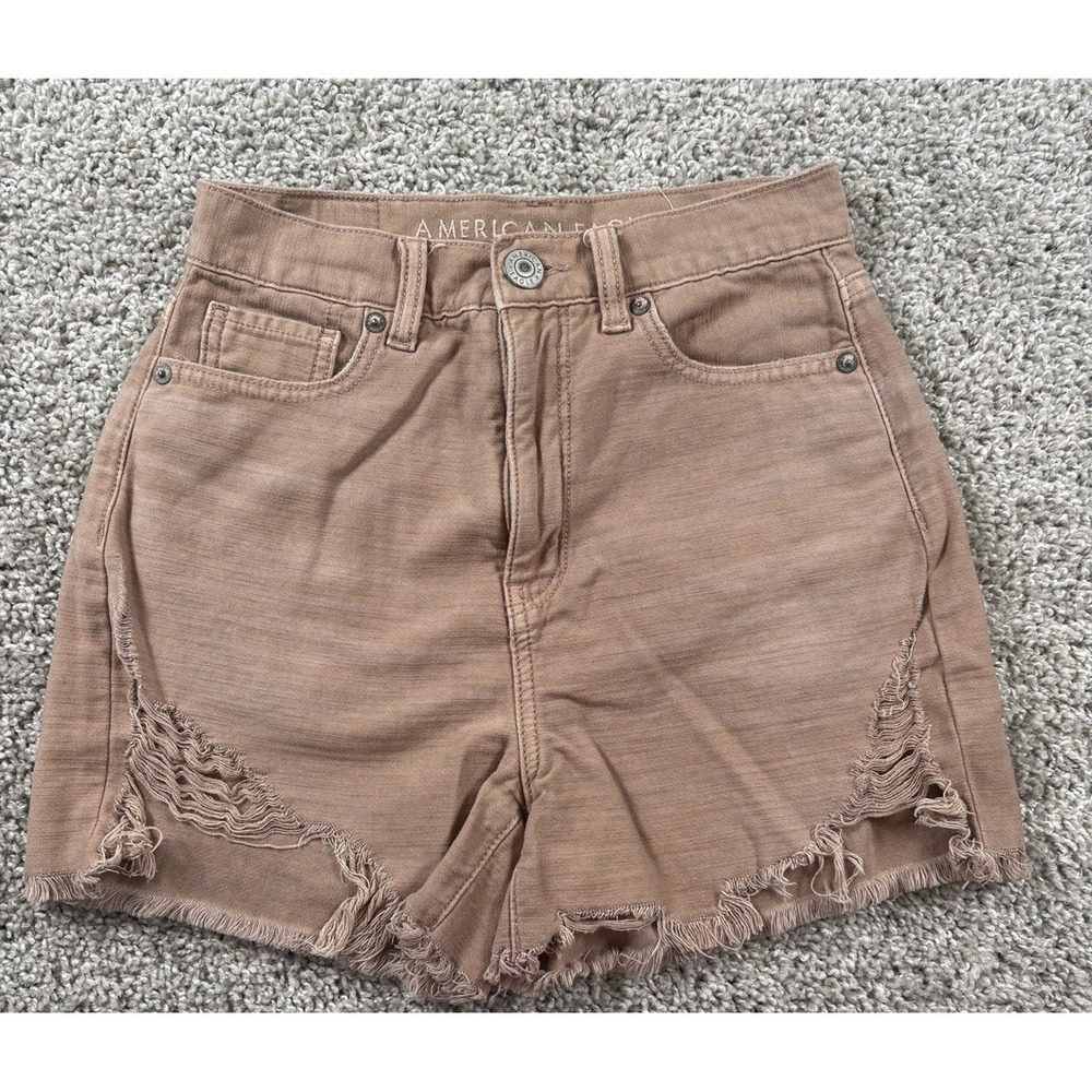 American Eagle Highest Rise Mom Short Tan Brown Distressed Destroyed Womens‎ 00